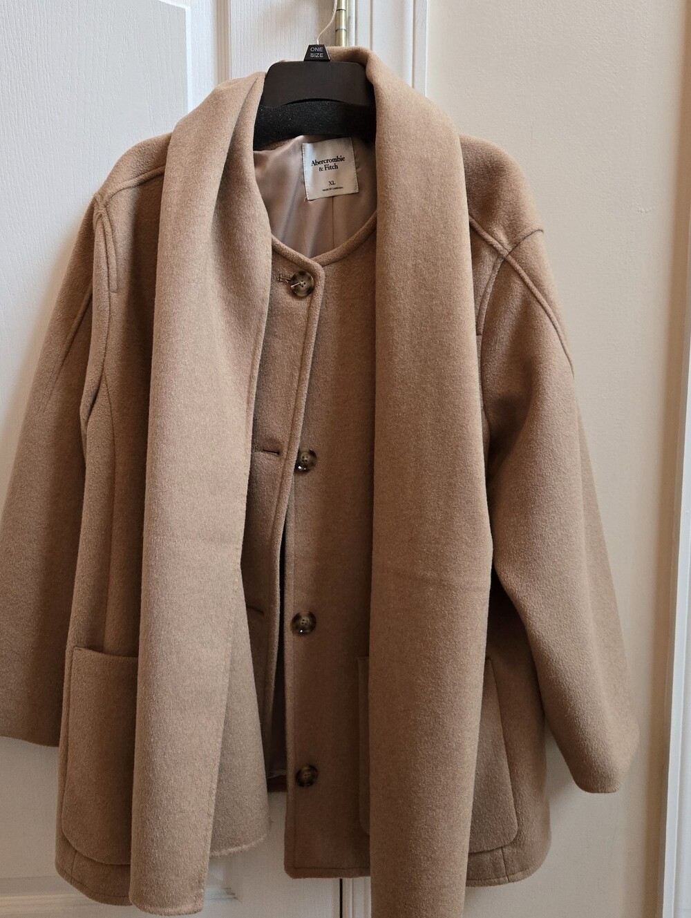 Abercrombie & Fitch Camel Removable Scarf Wool Blend Coat Jacket XL